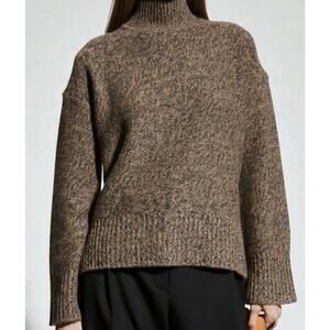 Thoery Karenia Cashmere Brown Speckled Quiet Luxury Knit Turtleneck Sweater S